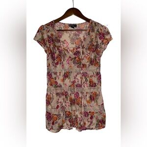 Vintage Y2K Self Esteem Babydoll Tiered Floral Mesh Blouse Sheer L Fairy Cottage